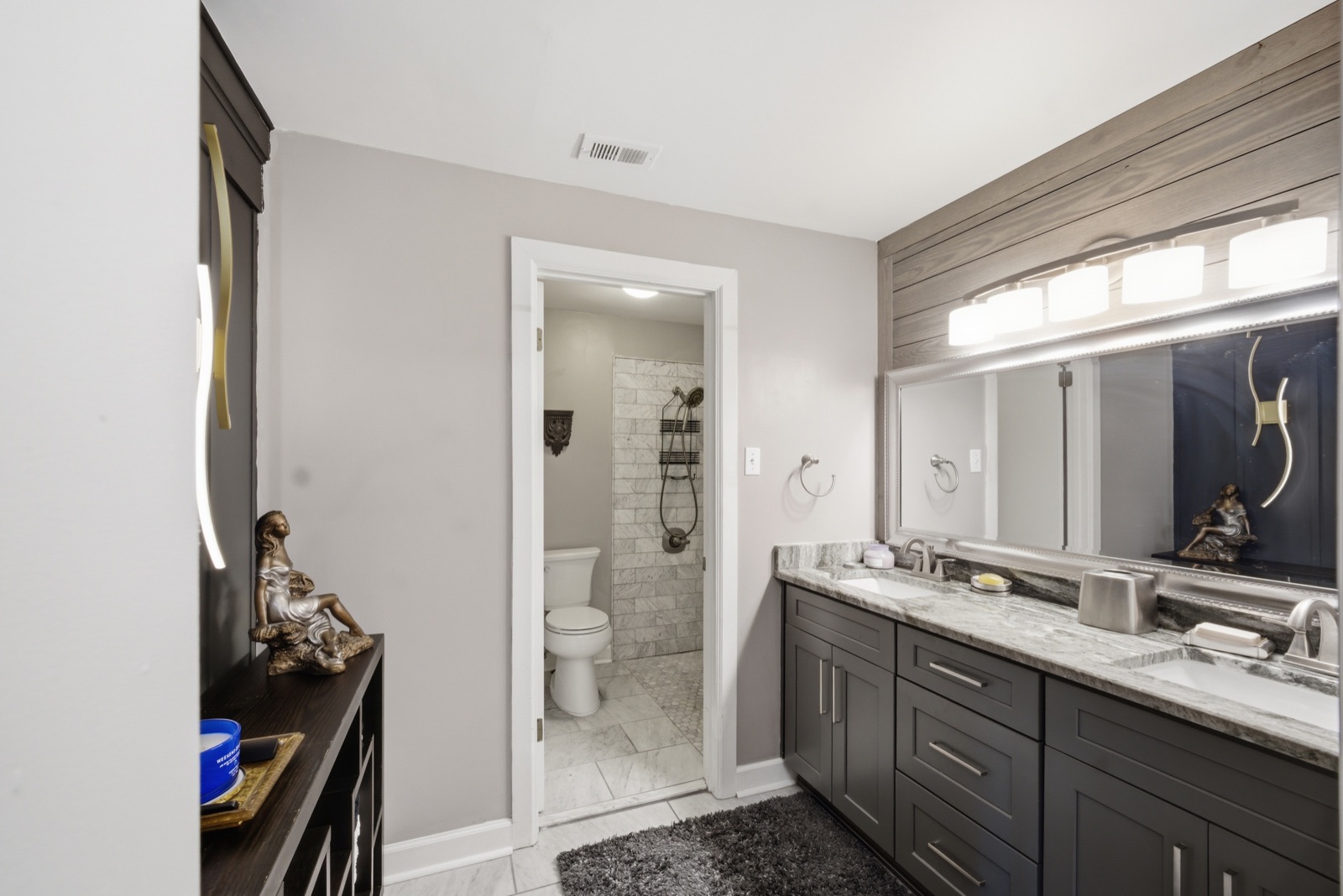Double vanity with marble counters