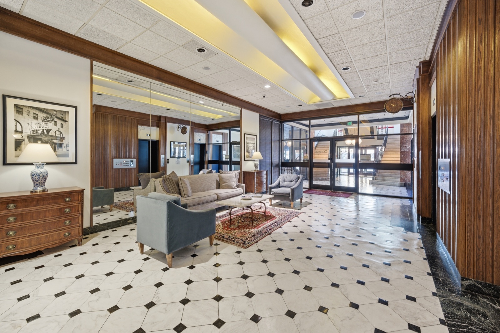 Lobby lounge with marble floors
